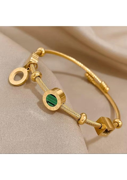 Gold Paslanmaz Çelik Makalit Roma Harfleri Charm Bilezik Altın Renk Su Geçirmez Takı modelleri
