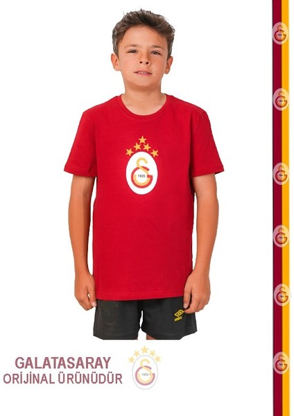Orijinal 5 Yıldız Kırmızı Çocuk Forma T-Shirt Aslan Ahşap Kutu Hediyeli