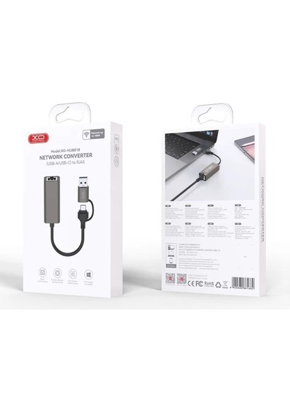 Usb/type-C To RJ45 Network Dönüştürücü XO-HUB018