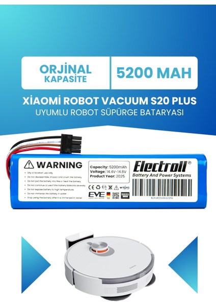 Xiaomi Robot Vacuum S20 Plus Uyumlu Batarya (Standart Kapasite) 5200mah Pil Robot Süpürge Bataryası