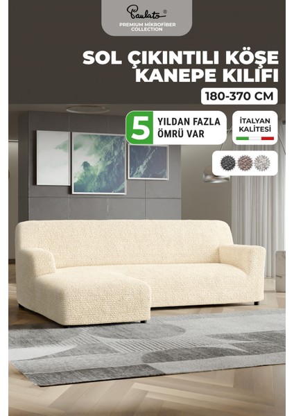 Lastikli Esnek ve Yıkanabilir Sol Çıkıntılı Koltuk Örtüsü Çekyat Kanepe Kılıfı - Vanilya