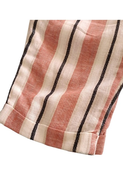 Kız Çocuk Askılı Crop Siyah T-Shirt Çizgili Pantolon İkili Takım 3-4