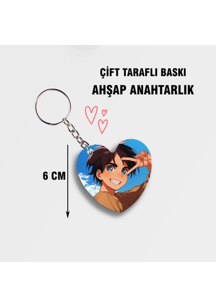 Attack On Titan Eren Jaegar Kalpli Ahşap Anahtarlık - Çift Taraflı Baskı - 6cm Anime