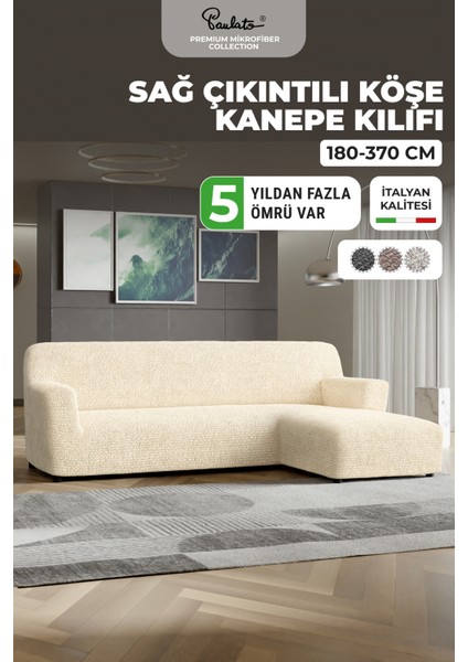 Lastikli Esnek ve Yıkanabilir Sağ Çıkıntılı Koltuk Örtüsü Çekyat Kanepe Kılıfı - Vanilya