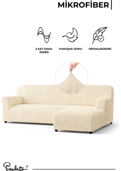 Lastikli Esnek ve Yıkanabilir Sağ Çıkıntılı Koltuk Örtüsü Çekyat Kanepe Kılıfı - Vanilya indirimleri