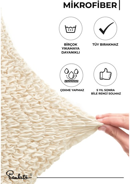 Lastikli Esnek ve Yıkanabilir Sağ Çıkıntılı Koltuk Örtüsü Çekyat Kanepe Kılıfı - Vanilya