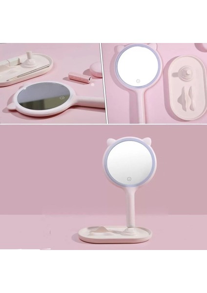 Kedi Kulaklı Telefon Standlı Yuvarlak Dokunmatik LED Ayarlı Masa Üstü Makyaj Aynası (4172) indirimleri