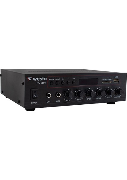 Westa WM-750U 80W Mini 100V/70V/4-16 Ohm Usb/sd/bluetooth/ Uk-2 Mik.giriş Trafolu Anfi (4887)