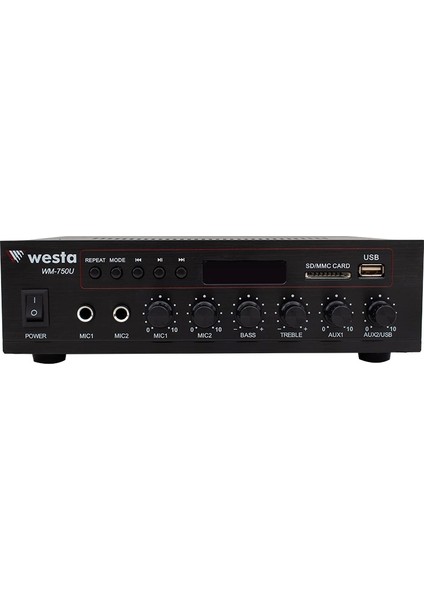 Westa WM-750U 80W Mini 100V/70V/4-16 Ohm Usb/sd/bluetooth/ Uk-2 Mik.giriş Trafolu Anfi (4887)