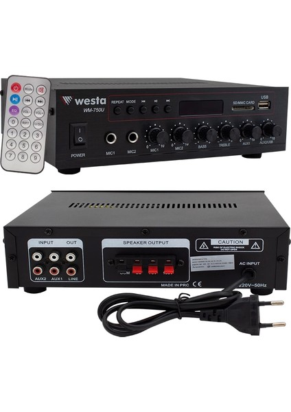 Westa WM-750U 80W Mini 100V/70V/4-16 Ohm Usb/sd/bluetooth/ Uk-2 Mik.giriş Trafolu Anfi (4887)