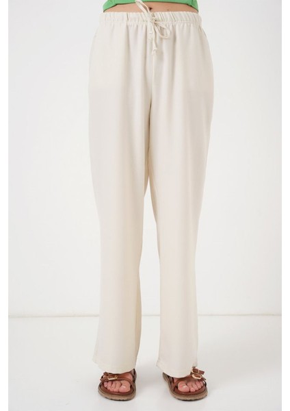 Geniş Paça Keten Pantolon 6735 - Ekru