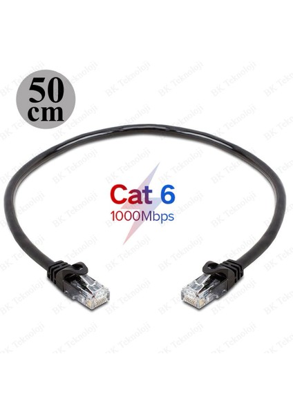 Yüksek Hızlı Fabrikasyon Cat6 Ethernet Internet Lan Ağ Network Patch Kablo Siyah - 50CM