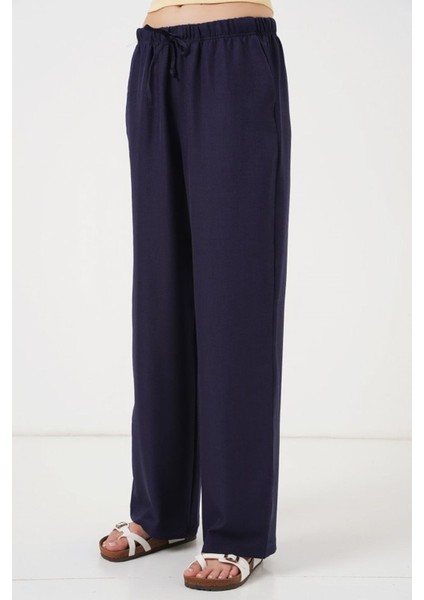Geniş Paça Keten Pantolon 6735 - Lacivert