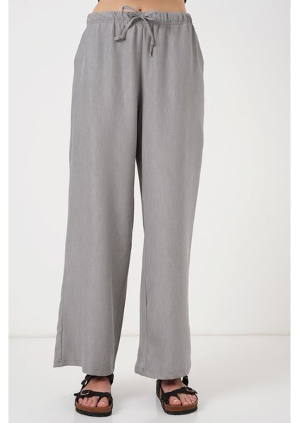 Geniş Paça Keten Pantolon 6735 - Gri