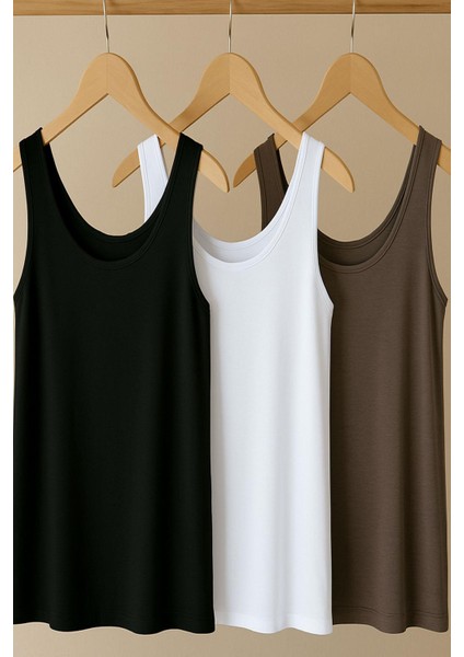 3 Adet A Kesim Büyük Beden Pamuklu Kalın Askılı Atlet Tişört