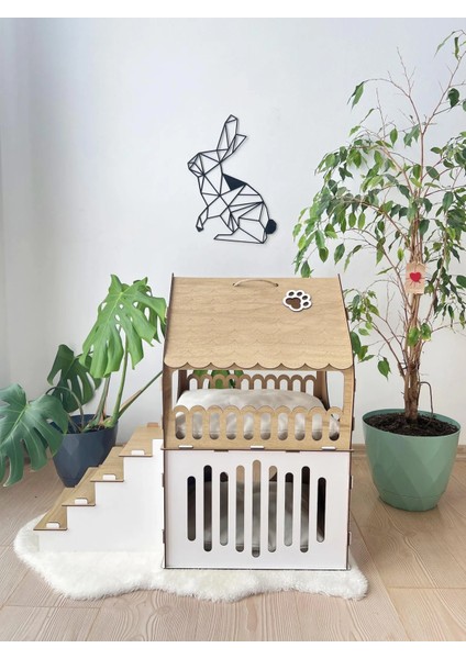 Ahşap İki Katlı Kedi Kalesi │ Modern Tavşan Mobilyası │ Ahşap Evcil Hayvan Evi │ QPR DESIGN