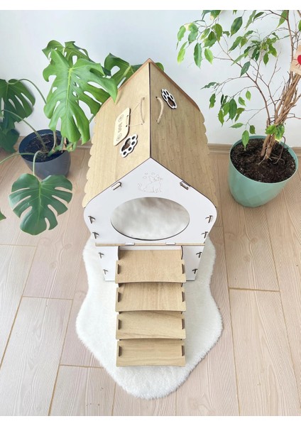 Ahşap İki Katlı Kedi Kalesi │ Modern Tavşan Mobilyası │ Ahşap Evcil Hayvan Evi │ QPR DESIGN
