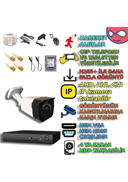 BYXM406SET1 - 1 Kameralı 5MP Ekonomik Güvenlik Seti - 6 Süper KING LED