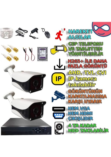 Btxm336set2 - 2 Kameralı 5mp Akıllı Ir Led Metal Güvenlik Sistemi