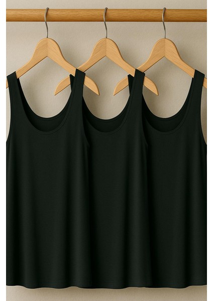 3 Adet A Kesim Rahat Kalıp Basic Kalın Askılı Atlet Tişört