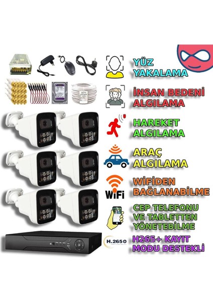 6 Kameralı 6 Warm Ledli 5mp 3.6 Sony Lens Gece Renkli Gösteren Yüksek Kaliteli Metal Kasa Güvenlik Kamera Seti