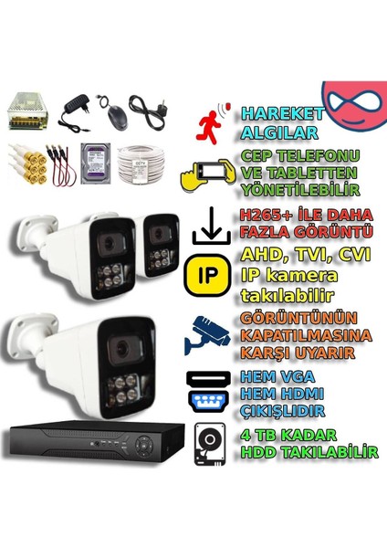 Beyxm2406set3 - 3 Kameralı 5mp Sony Lensli Metal Kasa Renkli Gece Kayıt Seti