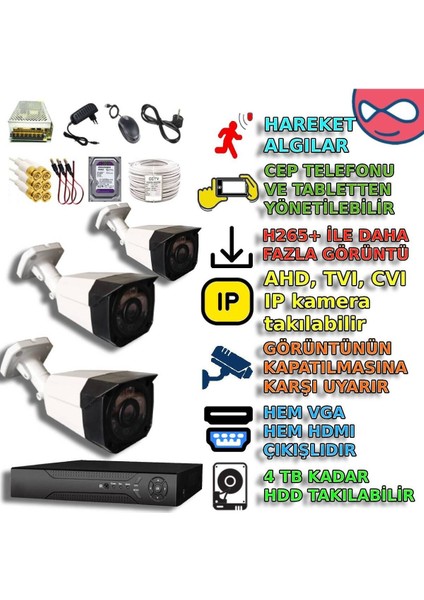 Byxm406set3 - 3 Kameralı 5mp Akıllı Güvenlik Kamera Seti