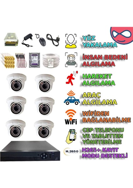 BOTXM136BSET6 - 6 Kameralı 5MP Akıllı IR Dome Kamera Güvenlik Sistemi