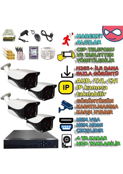 Btxm336set4 - 4 Kameralı 5mp Sony Lens Metal Kasa Güvenlik Kamera Seti