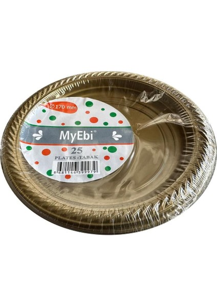 Kullan At Altın Renkli Parti Davet Plastik Tabak - 22 Cm. - 25 Adetlik Paket