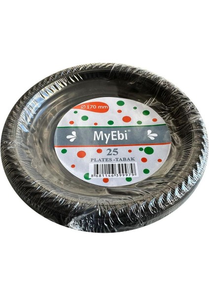 My-Ebi Kullan At Renkli Siyah Parti Davet Plastik Tabak - 17 Cm. - 25 Adetlik Paket