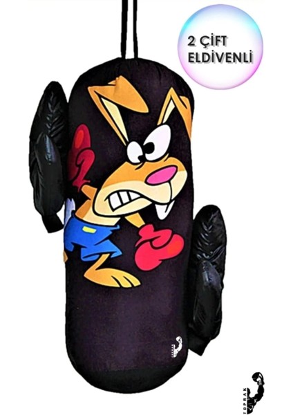 Çocuk Boks Torbası 2 Çift Eldiven Hediyeli Eğlenceli Evde Boks(Unisex Kız-Erkek) Siyah