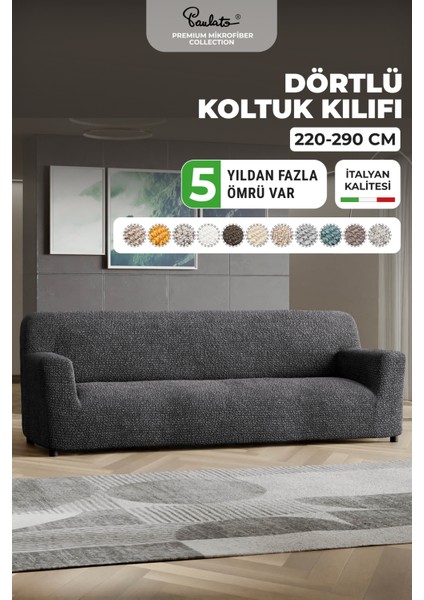 Lastikli Esnek ve Yıkanabilir 4 Kişilik Koltuk Örtüsü Çekyat Kanepe Kılıfı - Antrasit