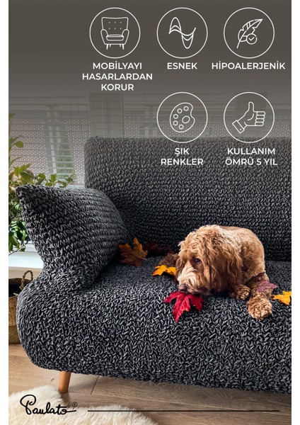 Lastikli Esnek ve Yıkanabilir 4 Kişilik Koltuk Örtüsü Çekyat Kanepe Kılıfı - Antrasit