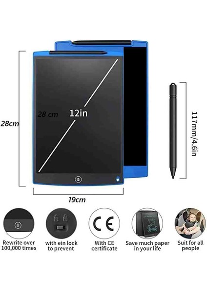12 Inç Büyük Boy Dijital Çocuk Çizim Tableti Yazı Tahtası Grafik Not Yazma Eğitim Tableti