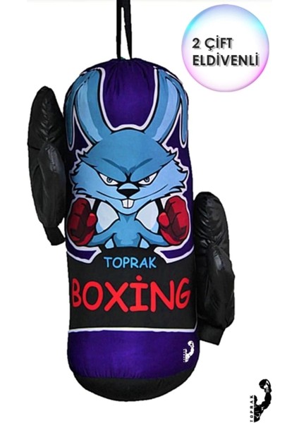 Çocuk Boks Torbası Eldiven Hediyeli Çocuklara Eğlenceli Evde Boks(Unisex Kız-Erkek) Lacivert