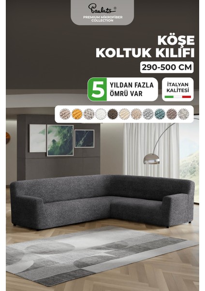 Lastikli Esnek ve Yıkanabilir L Köşe Koltuk Örtüsü Çekyat Kanepe Kılıfı - Antrasit