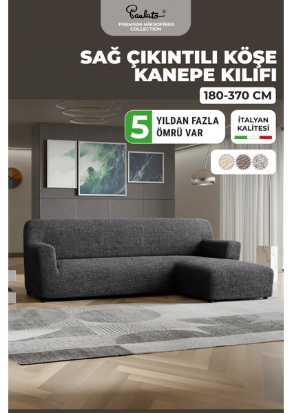 Lastikli Esnek ve Yıkanabilir Sağ Çıkıntılı Koltuk Örtüsü Çekyat Kanepe Kılıfı - Antrasit