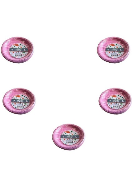 Kullan At Renkli Pembe Parti Davet Plastik Tabak - 17 Cm. - 25 Adetlik 5 Paket