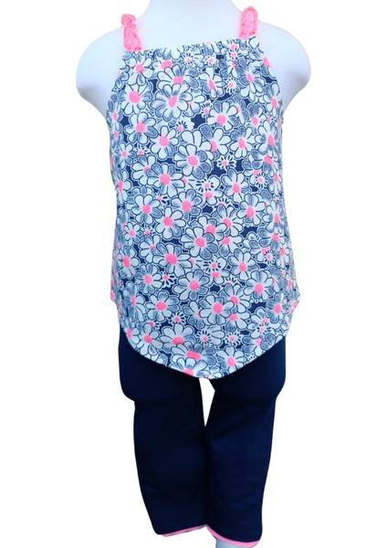 Kız Çocuk Çiçek Desenli Askılı Bluz Lacivert Taytlı İkili Takım 2-3 Yaş Lacivert fiyatları