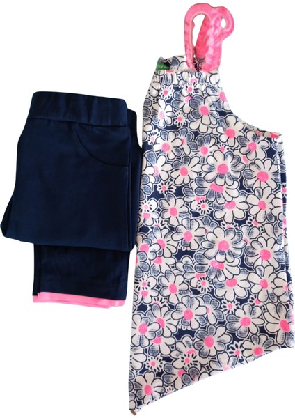 Kız Çocuk Çiçek Desenli Askılı Bluz Lacivert Taytlı İkili Takım 2-3 Yaş Lacivert indirimleri