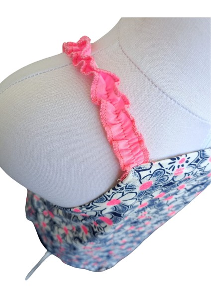 Kız Çocuk Çiçek Desenli Askılı Bluz Lacivert Taytlı İkili Takım 2-3 Yaş Lacivert