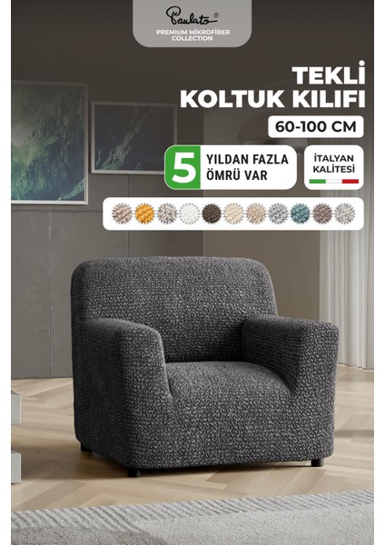 Lastikli Esnek ve Yıkanabilir Tek Kişilik Koltuk Örtüsü Koltuk Kılıfı - Antrasit
