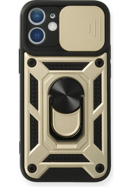 Iphone 12 Mini Kılıf Pars Lens Yüzüklü Silikon - Gold Yktsn