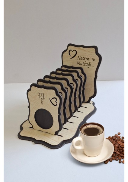 Kişiye Özel 6 Parça Birinci Sınıf Ahşap Lazer Kesim Bardak ve Kahve Altlığı Seti