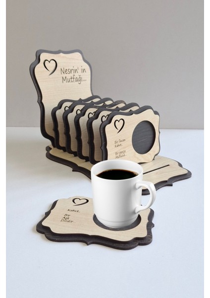 Kişiye Özel 6 Parça Birinci Sınıf Ahşap Lazer Kesim Bardak ve Kahve Altlığı Seti fiyatları
