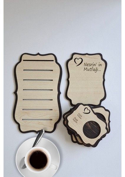 Kişiye Özel 6 Parça Birinci Sınıf Ahşap Lazer Kesim Bardak ve Kahve Altlığı Seti fırsatları