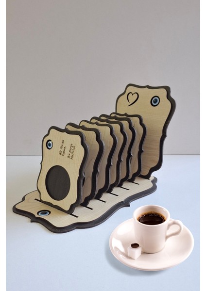 Kişiye Özel 6 Parça Nazarlı Birinci Sınıf Ahşap Lazer Kesim Bardak ve Kahve Altlığı Seti fırsatları