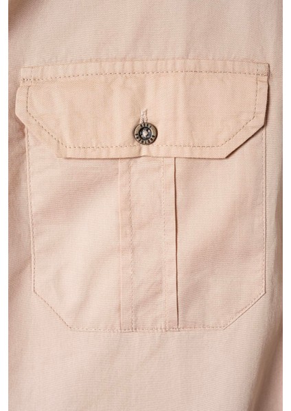 Erkek Comfort Fit Kısa Kol Çift Cep Kapaklı Yıkamalı Poplin Gömlek Fargo Ss B01.251.387 - Bej