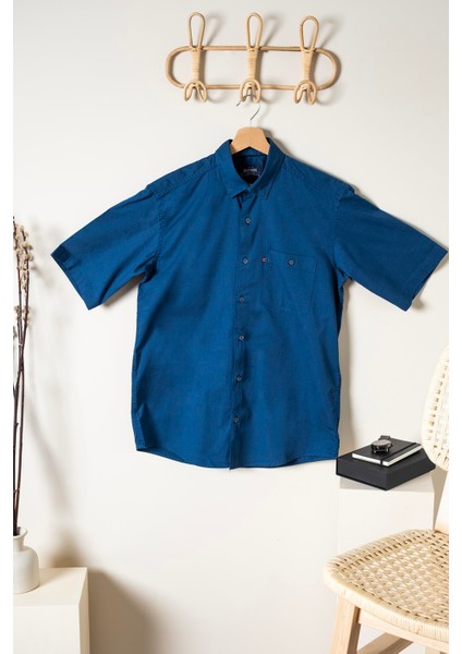 Erkek Comfort Fit Basic Kısa Kol Tek Cepli Yıkamalı Gabardin Gömlek Kansas Ss B01.251.428 - Lacivert